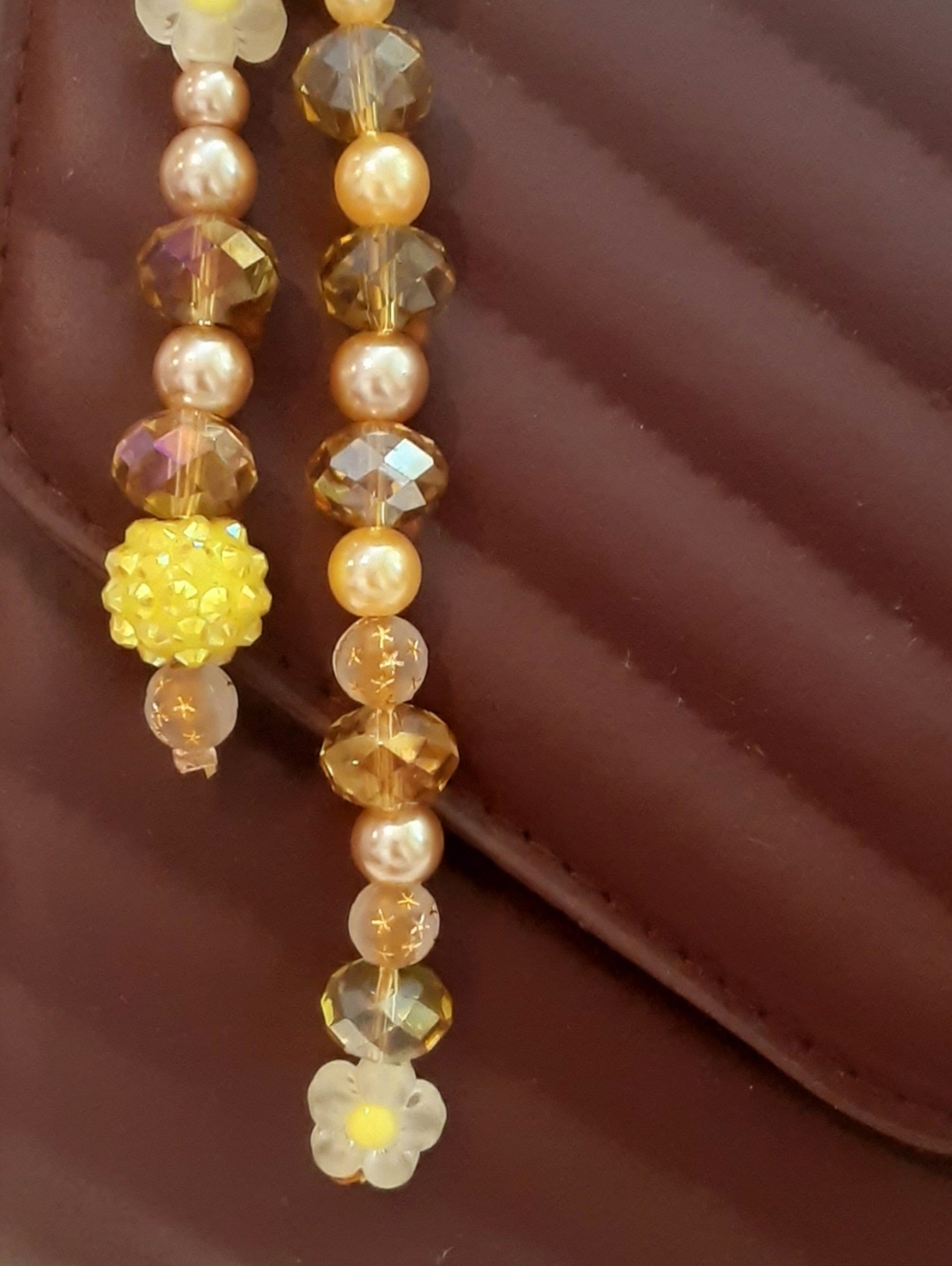 Yellow Handmade Beaded Bag Charm Phone And Key Charm Women Jewelry - Picture 3 of 3